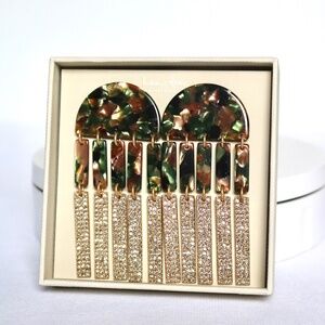 NWT India Hicks Camo Drop Dangle Earrings Brown Green 14K Gold Plated Crystals